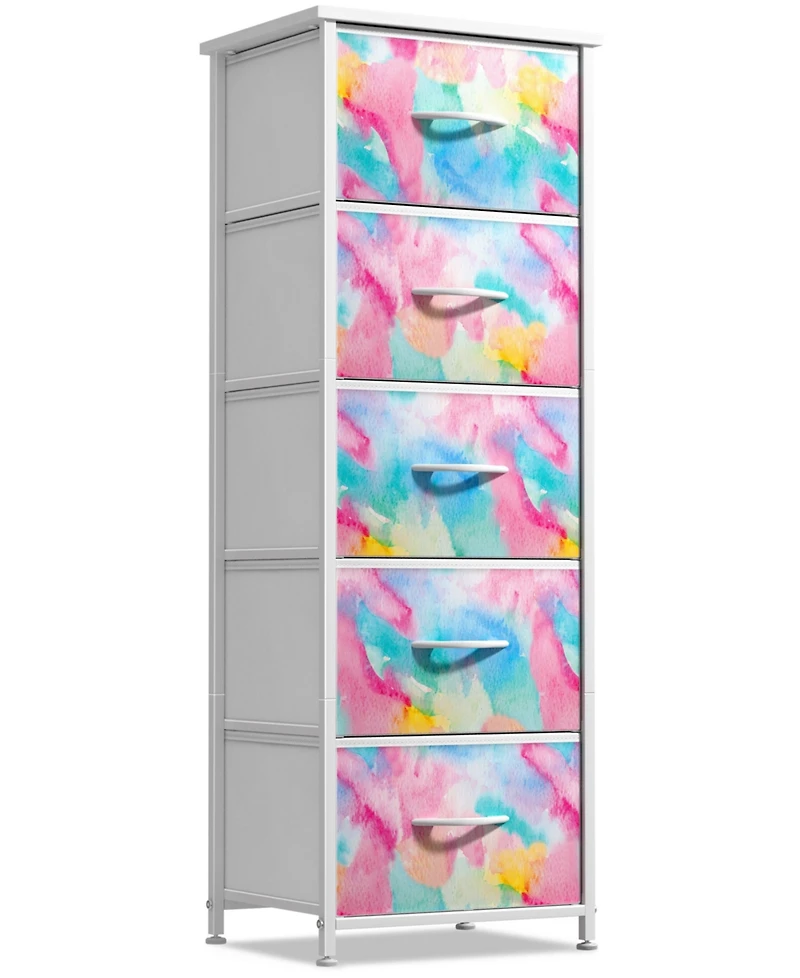 Sorbus Narrow 5 Drawers Nightstand with Steel Frame, Wood Top, Easy Pull Fabric Bins for Home, Bedroom, Office & Dorm