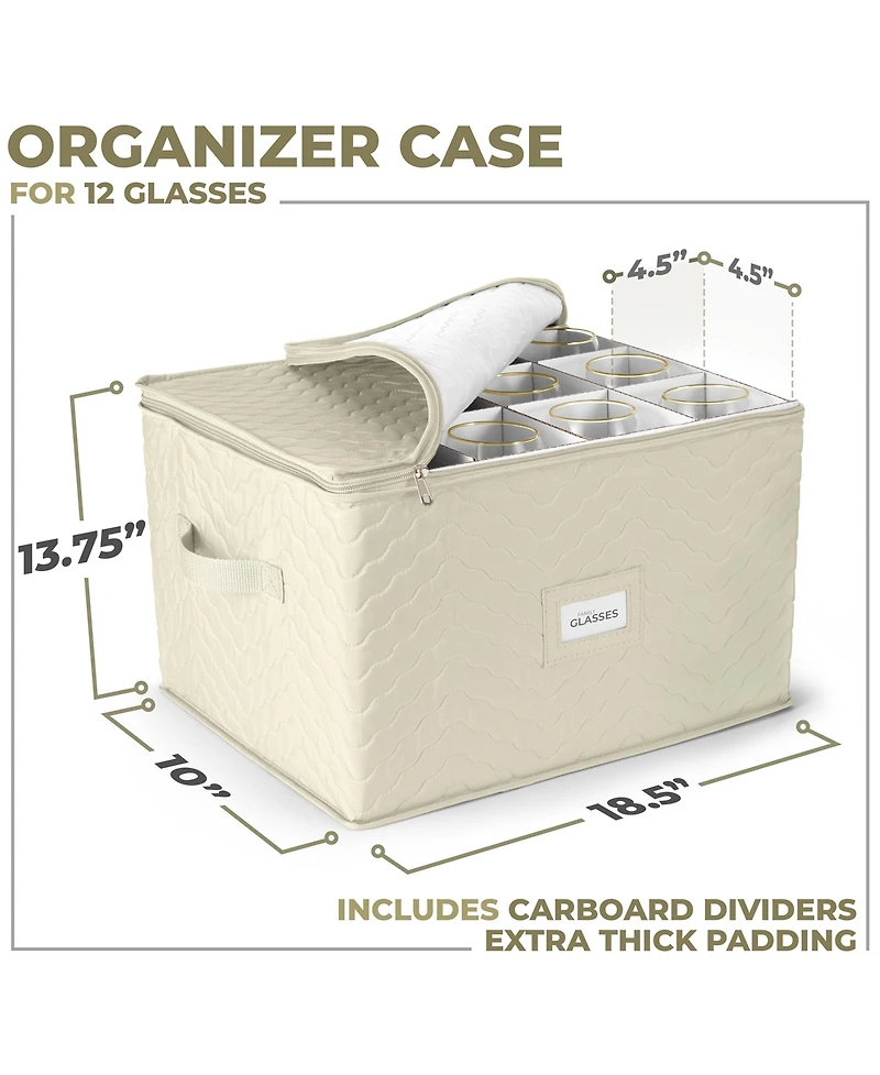 Sorbus Quilted Glassware Storage Case with Dividers - Holds 12 - Great for Protecting Wine Glasses, Champagne Flutes, Goblets