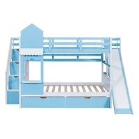 Simplie Fun Full-Over-Full Castle Style Bunk Bed with 2 Drawers 3 Shelves and Slide - White