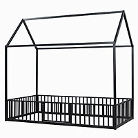 Streamdale Twin Metal House Bed With Fence And Door