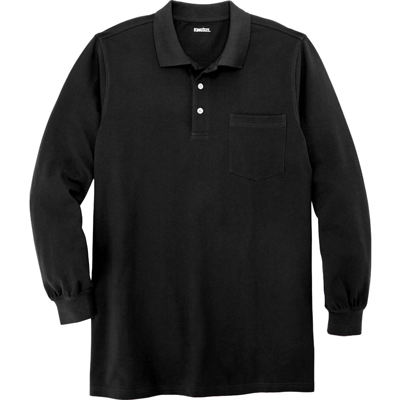 KingSize Big & Tall Longer-Length Long Sleeve Shrink-Less Cotton Polo