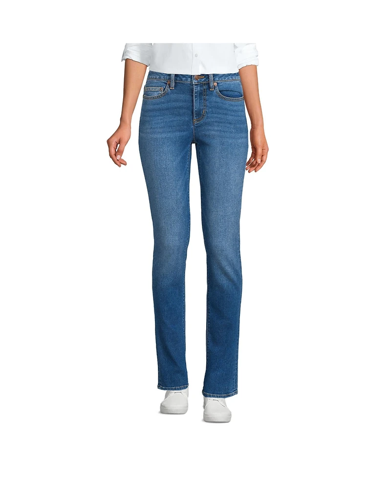 Lands' End Women's Tall Recover Mid Rise Straight Leg Blue Jeans