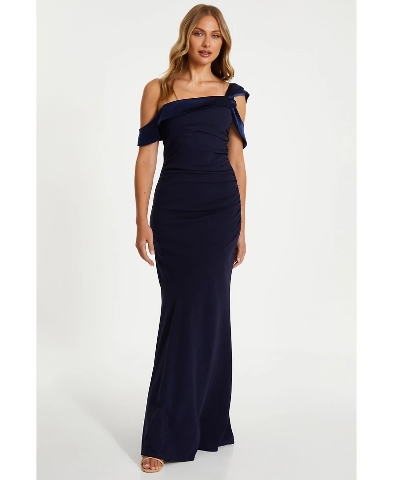 Quiz Women's Scuba Crepe Maxi Dress With Satin Asymmetric Neck
