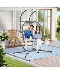 Streamdale 2 Person Outdoor Rattan Hanging Chair Patio Wicker Egg Chair