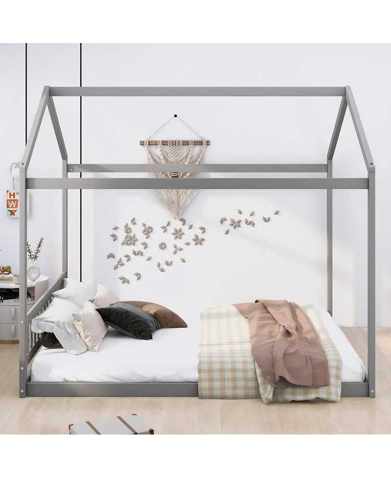 Simplie Fun Queen Size Wooden House Bed With Headboard