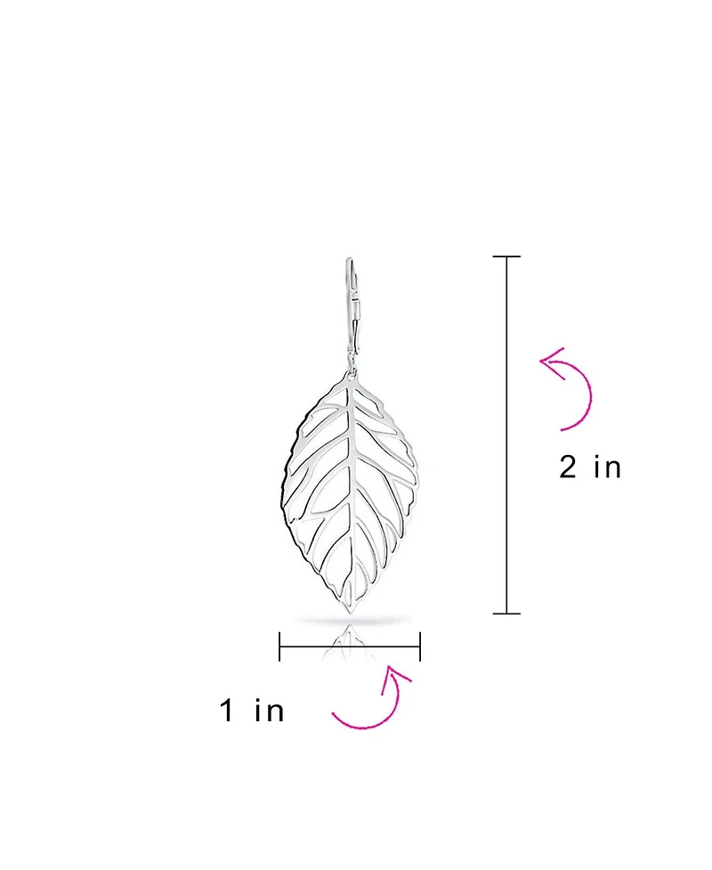 Bling Jewelry Tribal Nature Style Lightweight Open Leaf Feather Drop Dangle Lever back Earrings Sterling Silver
