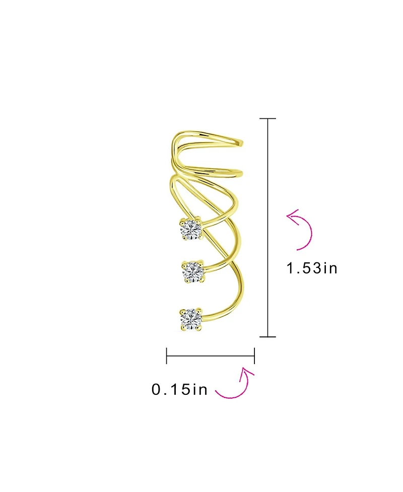 Bling Jewelry Triple Spiral Cz Curved Crawlers Ear Cuff Cartilage Earrings 14K Gold Plated Silver