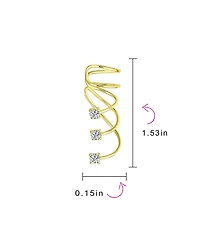 Bling Jewelry Triple Spiral Cz Curved Crawlers Ear Cuff Cartilage Earrings 14K Gold Plated Silver