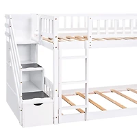 Simplie Fun Stairway Twin Over Twin Bunk Bed With Two Drawers And Slide