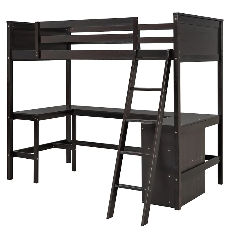 Streamdale Twin Loft Bed With Shelves And Desk, Wooden Desk