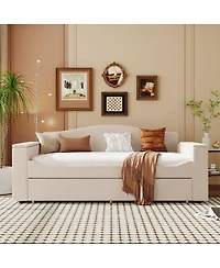 Simplie Fun Gray upholstered daybed with storage, trundle, Bluetooth audio