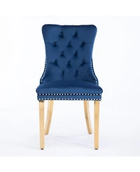 Simplie Fun Modern Velvet Dining Chairs, Set of 2, Blue/Gold