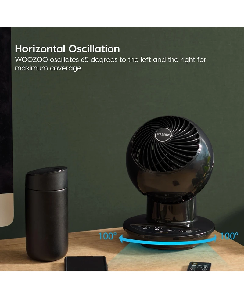 Iris Usa Iris Usa, Woozoo Oscillating Fan with Remote & Timer, 3 Speed Settings, Black