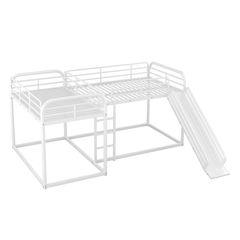 Streamdale Full And Twin L-Shaped Bunk Bed With Slide Short Ladder