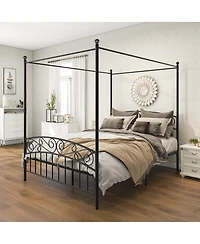 Streamdale Queen Size Metal Canopy Bed Frame With Headboard And Footboard