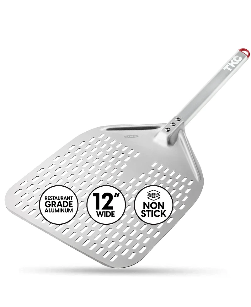 The Kitchen Chef Tkc Perforated Pizza Peel 12 Inch Aluminum Pizza Paddle - Lightweight Pizza Turning Peel Spatula
