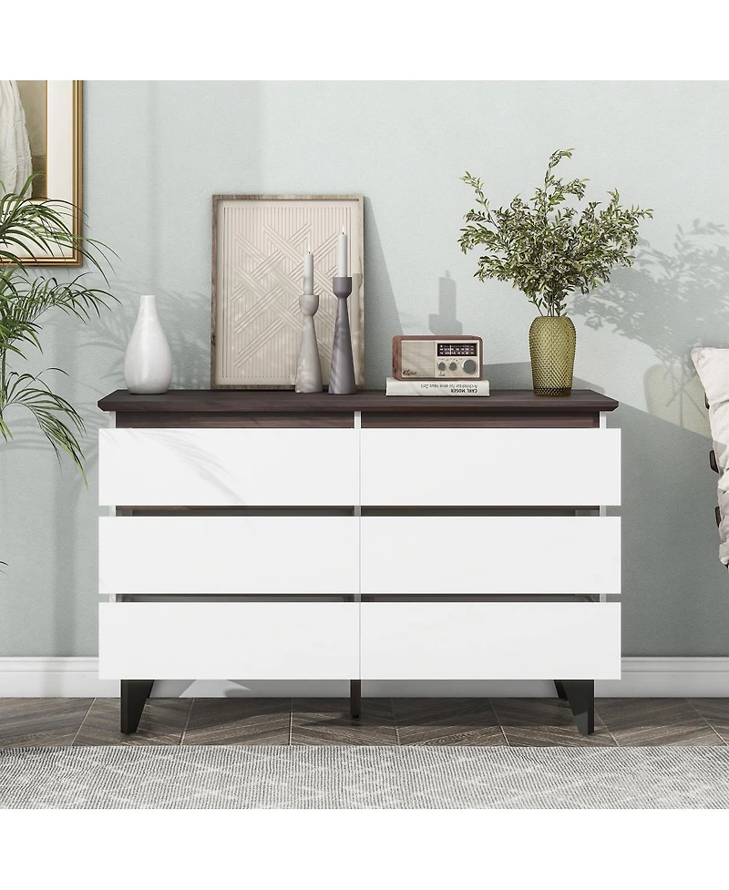 Streamdale Furniture White 6-Drawer Double Dresser 47.2" W X 15.74" D X 30.7"H