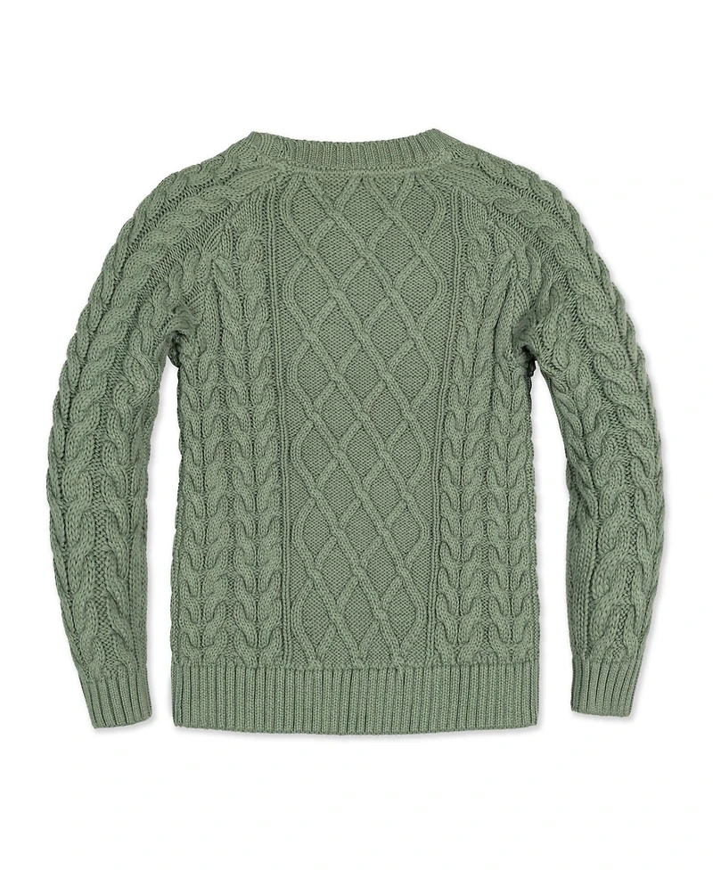 Hope & Henry Boys Organic Long Sleeve Raglan Fisherman Cable Sweater
