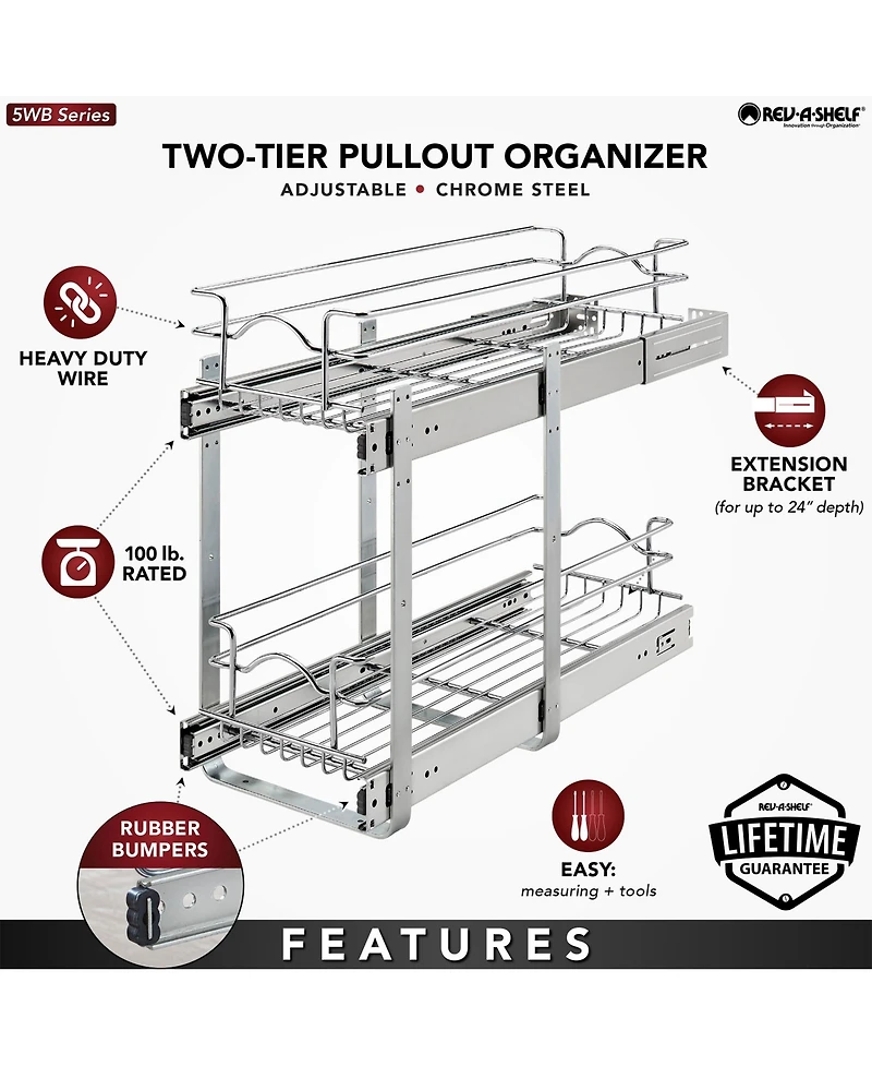 Rev-a-Shelf Kitchen Cabinet Pull Out Shelf Organizer, 9 x 22 In, 5WB2-0922CR-1