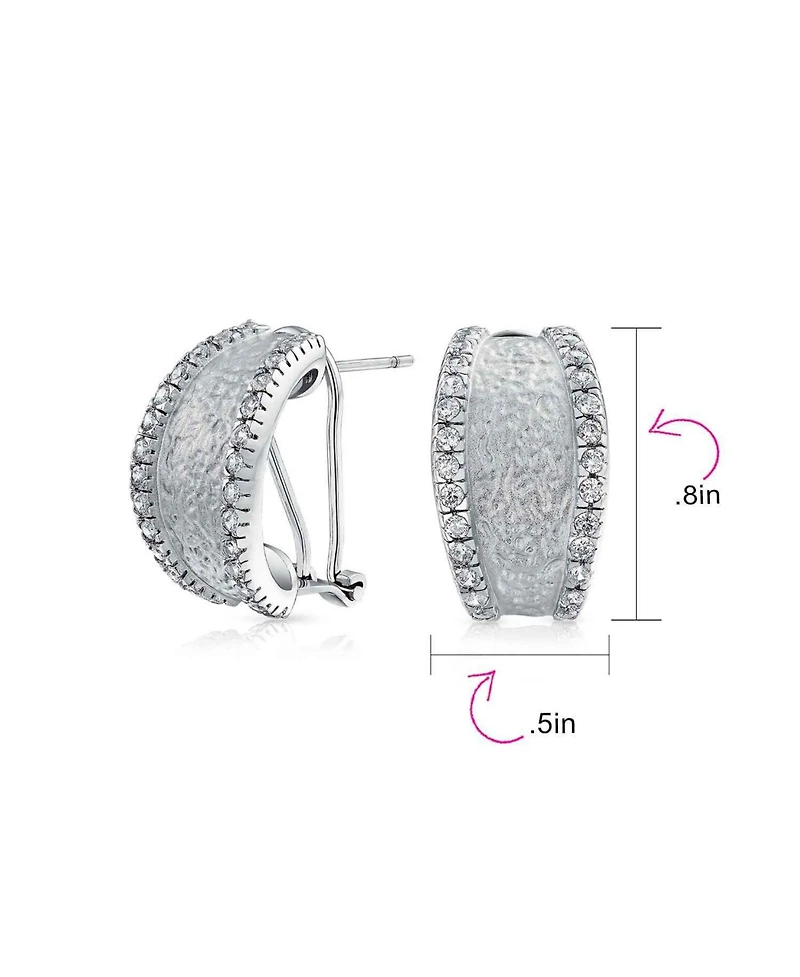 Fashion Matte Hammered Shrimp Half Hoop Earrings For Women Cubic Zirconia Pave Edge Cz Accent Stabilizing Omega Clip