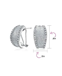 Fashion Matte Hammered Shrimp Half Hoop Earrings For Women Cubic Zirconia Pave Edge Cz Accent Stabilizing Omega Clip