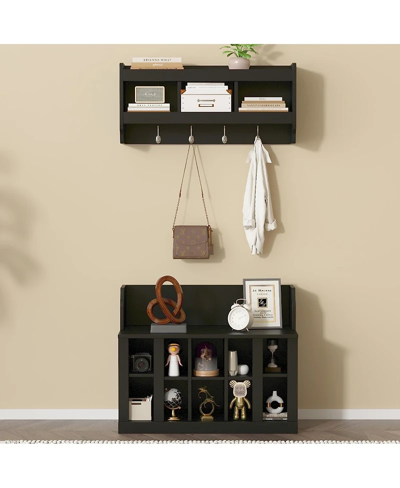 Simplie Fun Elegant White Shoe Storage Bench With Coat Rack