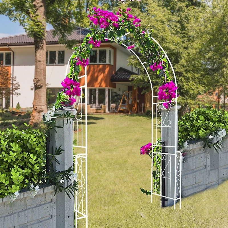 White Metal Garden Arch 55"W x 94.5"H Outdoor Trellis