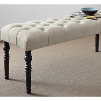 Streamdale Furniture Fabric Tufted Turned Leg Dining Bench, Tan