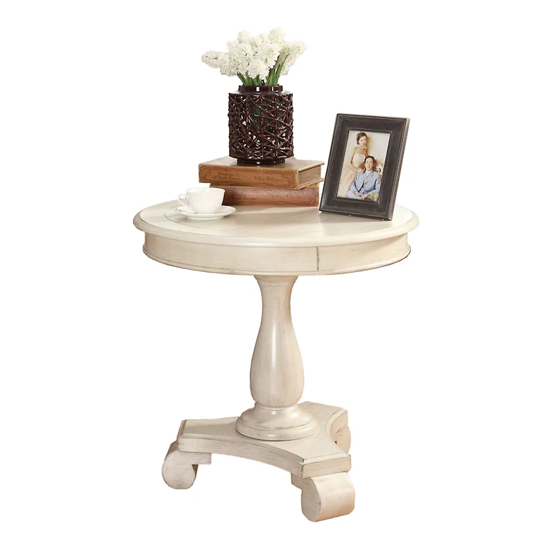 Streamdale Furniture Round Wood Pedestal Side Table, White