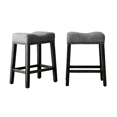 Upholstered Backless Saddle Seat Counter Stools 24" height Set of 2, Gray