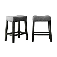 Upholstered Backless Saddle Seat Counter Stools 24" height Set of 2, Gray
