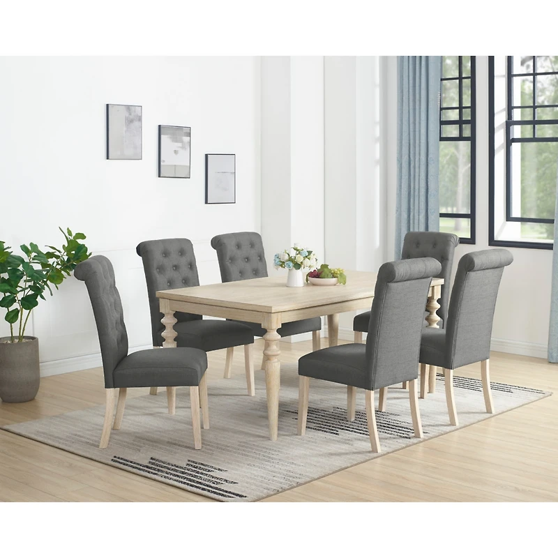 Streamdale Furniture 7-piece Dining Set, Turned-Leg Dining Table with 6 Tufted Chairs
