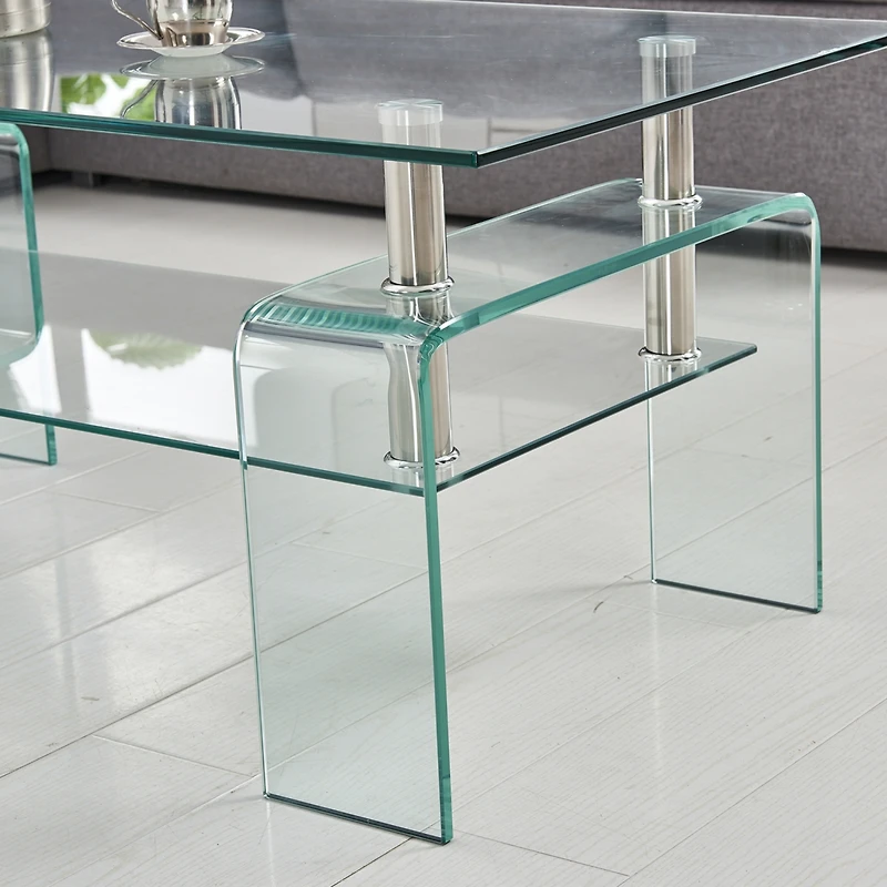 Streamdale Furniture Modern Tempered Glass Coffee Table with 2 Tiers for Living Room Decor