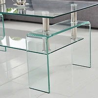 Streamdale Furniture Modern Tempered Glass Coffee Table with 2 Tiers for Living Room Decor