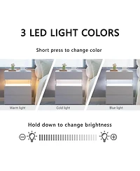 Streamdale Modern Led Nightstand with 3 Drawers and Multi-Color Rgb Lighting