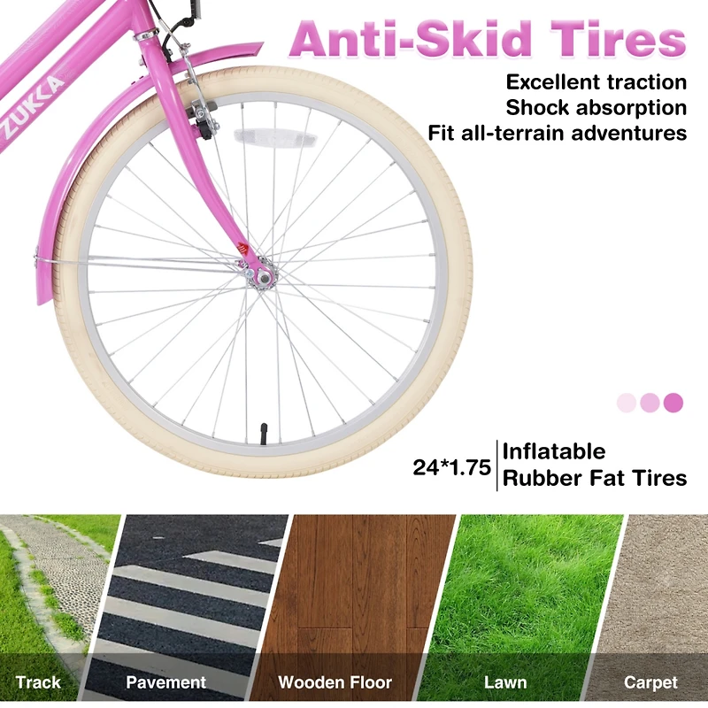 Streamdale 24" Girls Bike Steel Frame, Multiple Colors, 10+ Years