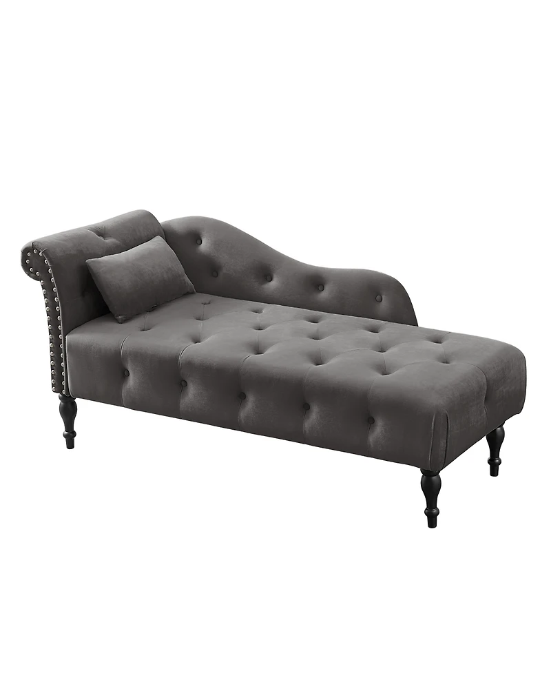 Streamdale Furniture Elegant Velvet Chaise Lounge with Tufted Buttons and Nailhead Trim