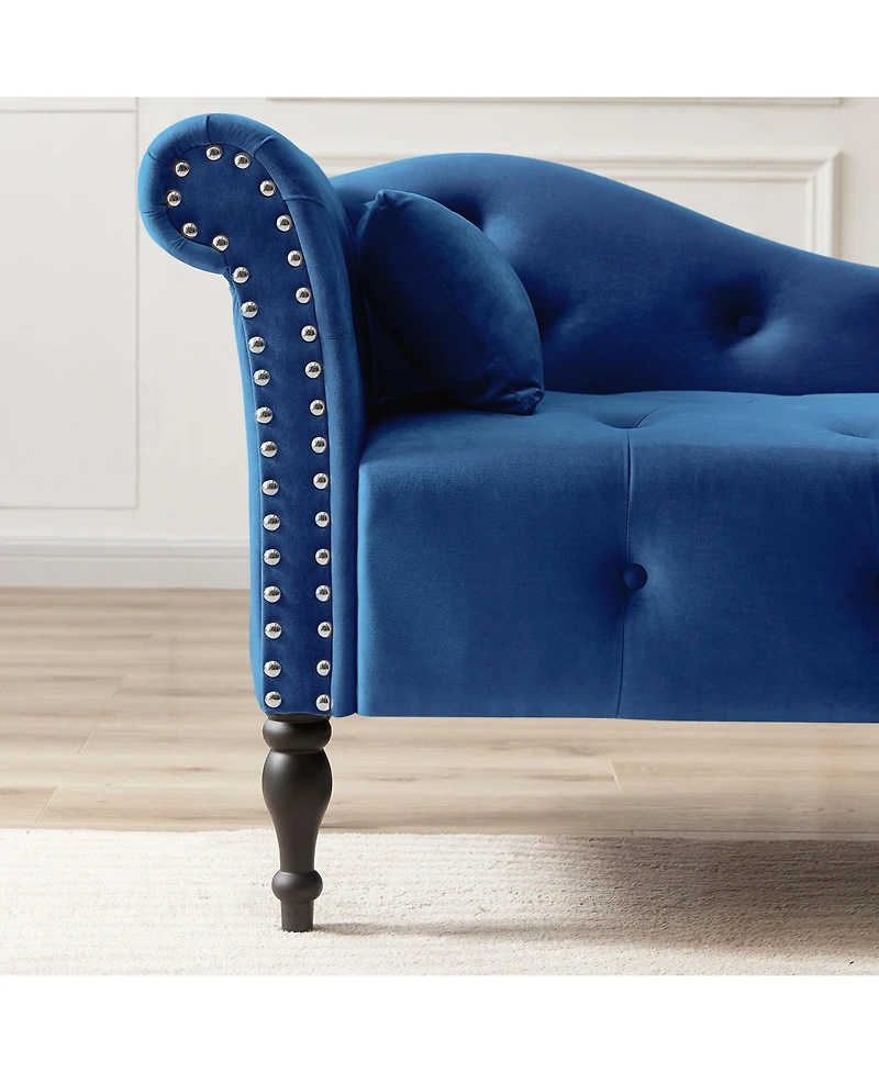 Simplie Fun Elegant Velvet Chaise Lounge with Tufted Buttons and Solid Wood Legs