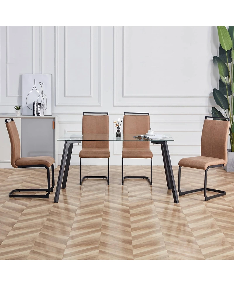 Modern Upholstered Dining Chairs with C-Shaped Metal Legs (Set of 4)