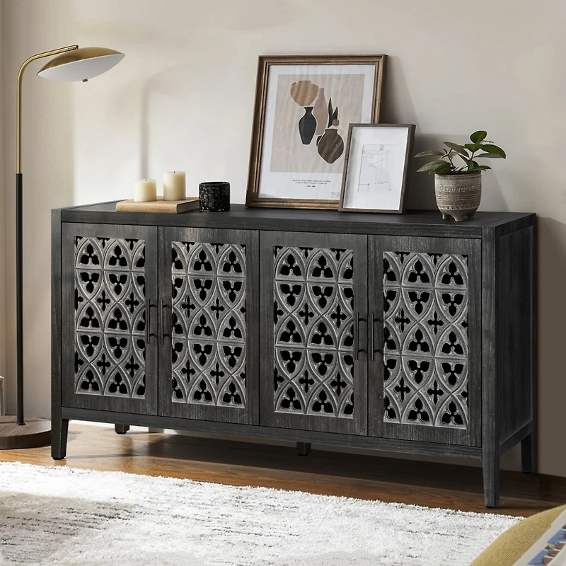 Streamdale Furniture 4-Door Wooden Cabinet with Hollowed-Out Design