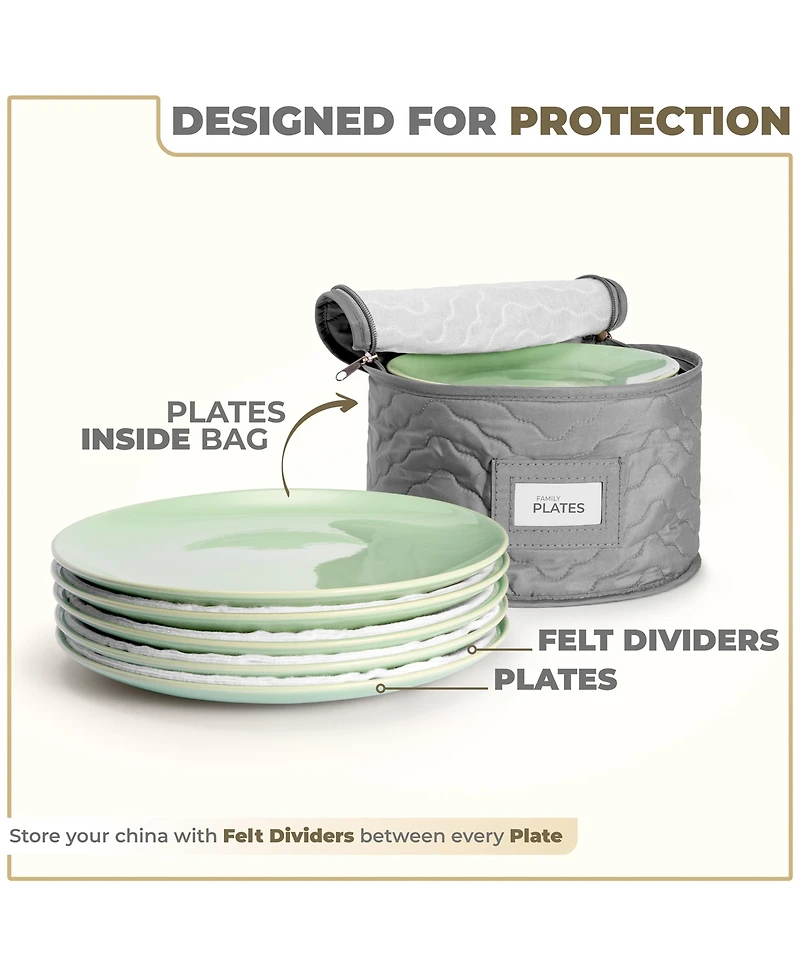 Sorbus 4 Piece Quilted China Dinnerware Storage Cases - for Dinnerware, Plate Organizer (Gray)