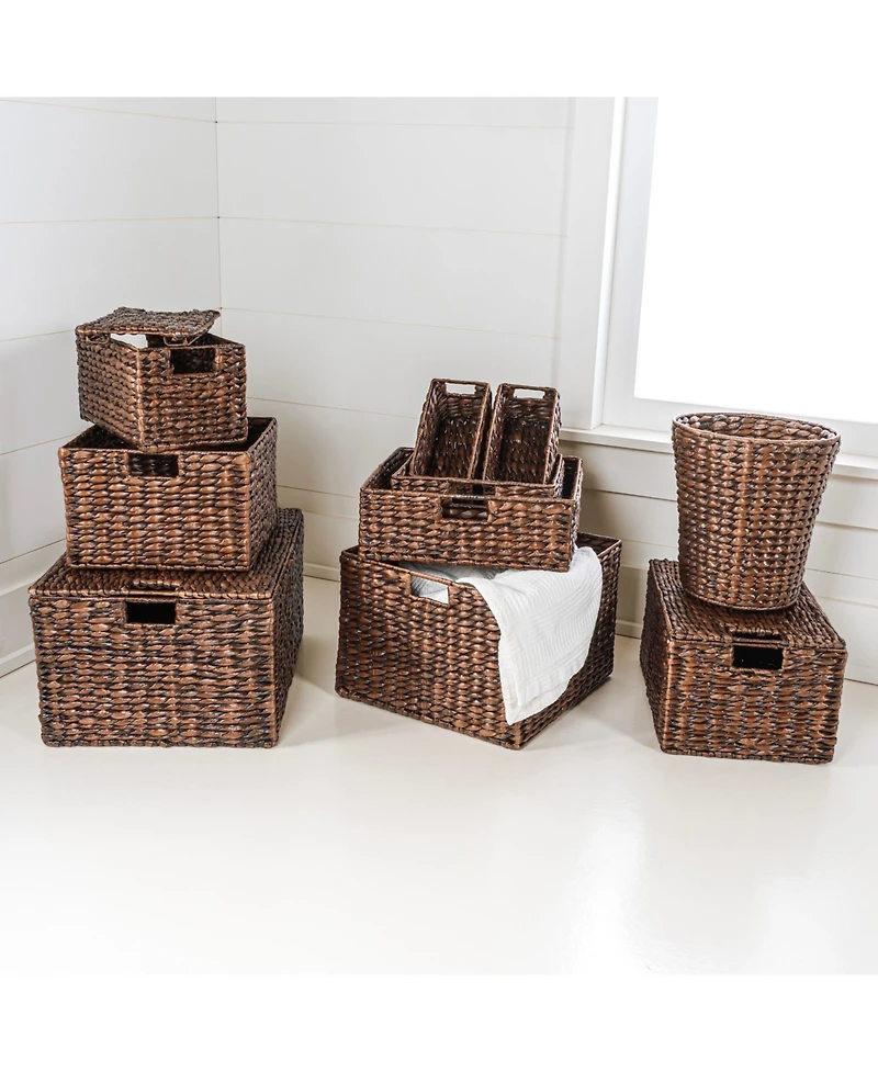 Jonathan Y Traditional Assorted Hand-Woven Hyacinth/Iron Baskets, Dark Brown Wash (Set of 10)