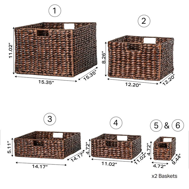 Jonathan Y Traditional Assorted Hand-Woven Hyacinth/Iron Baskets, Dark Brown Wash (Set of 10)