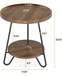 Tribesigns Round Side Table, 2-Tier End Table with Metal Legs, Modern Industrial Beside Table, Small Accent Table Snack Table for Living Room, Bedroom