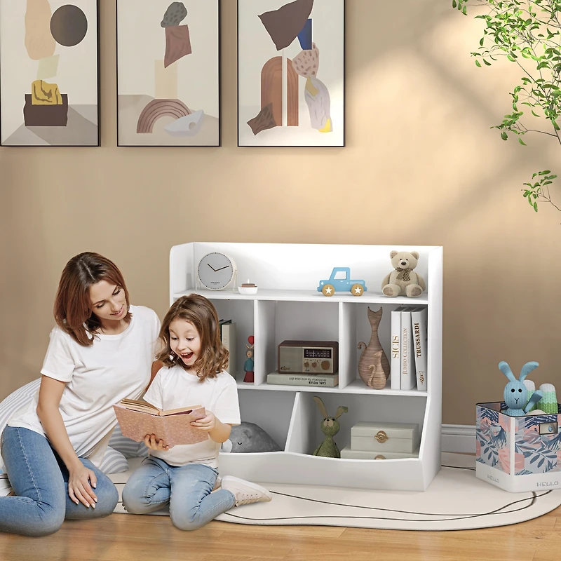 Qaba 3 Tier Kids Toy Shelf with 5 Compartment, Anti-Tip Device,