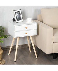 Sugift Midcentury Modern Bedside Table with 2 Drawers