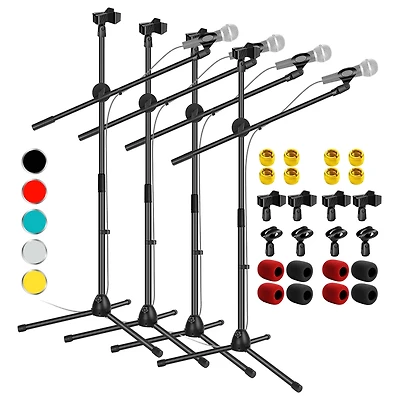 5 Core Tripod Mic Stand Floor 4Pcs Adjustable 31 to 76 Inches Boom Arm Holder Microphone Stands 360 Degree Rotating + Dual Mic Ms Dbl 4PCS