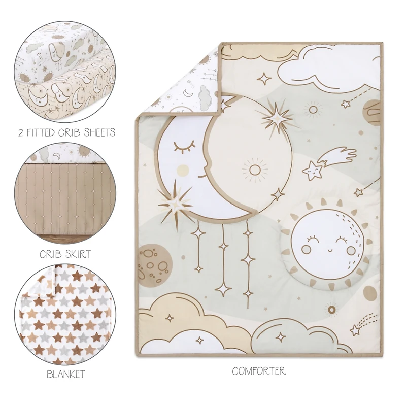 The Peanutshell Crib Bedding Set for Baby Girls, Starry Skies, 5 Pieces