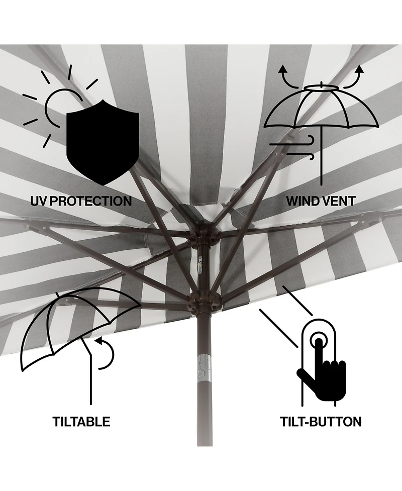 Jonathan Y 9ft Half Market Umbrella, Scalloped Fringe, Crank, Button Tilt, Uv Protection