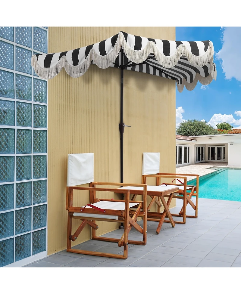 Jonathan Y 9ft Half Market Umbrella, Scalloped Fringe, Crank, Button Tilt, Uv Protection